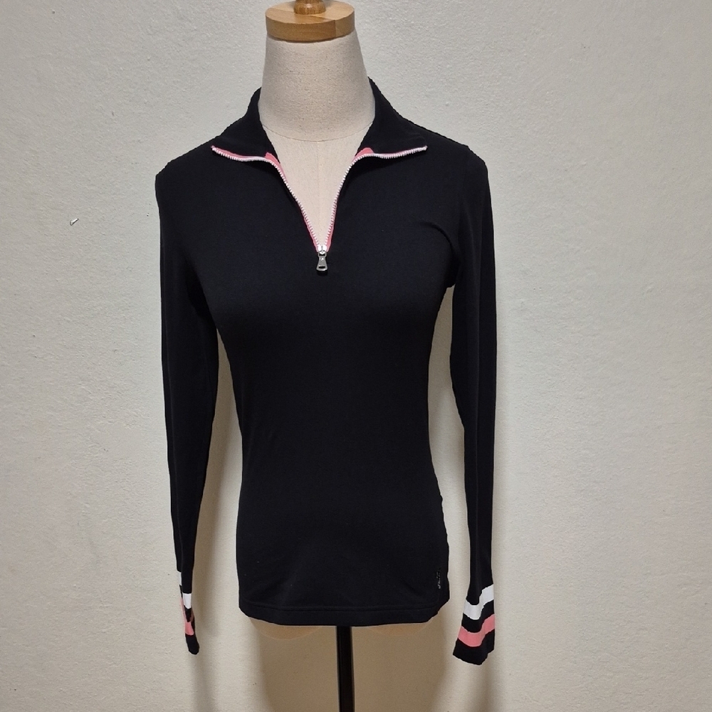 GOLFINO classic tricolor troyer sweater in black and Pink Sz XXS